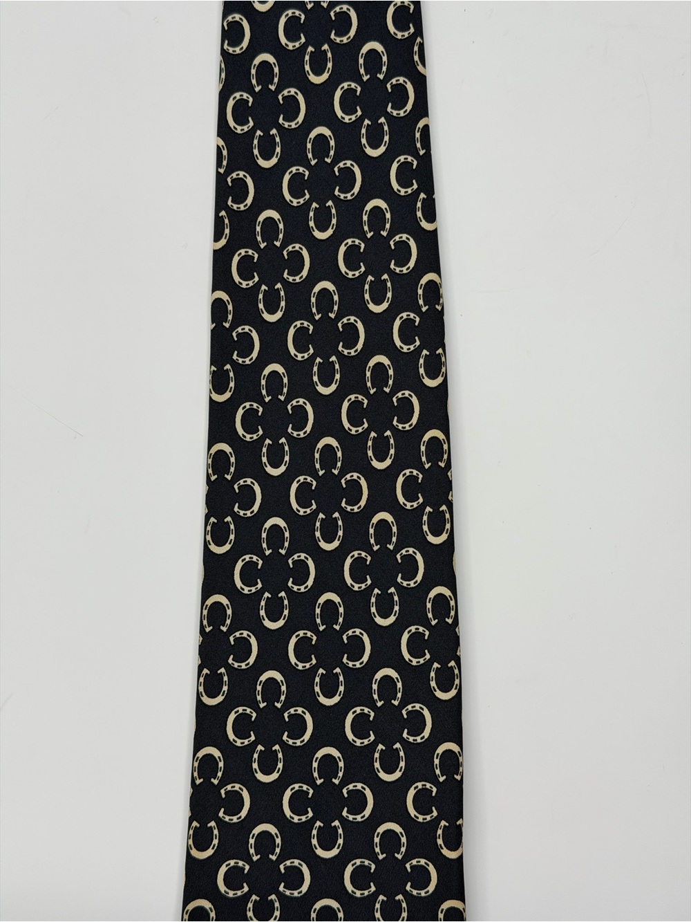 Hermès Paris Men’s Deep Charcoal Gray Horseshoe 100% Silk Tie France Vintage - Picture 10 of 16